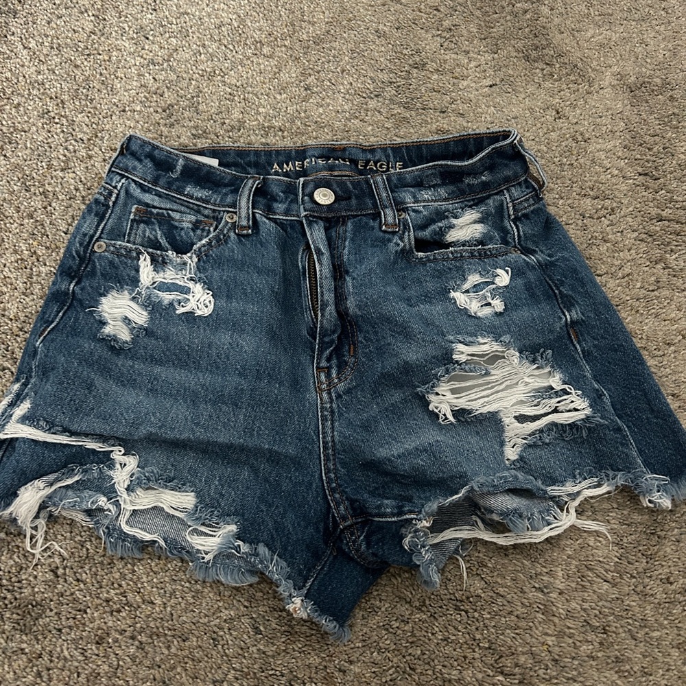 American Eagle Outfitters Blue Distressed Jean Shorts